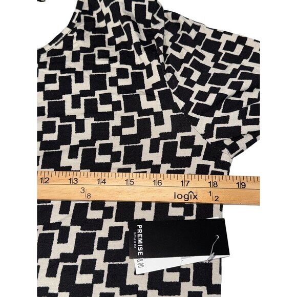 Premise Studio Womens Geometric Print Long Sleeve Top L Black & White - Picture 5 of 6